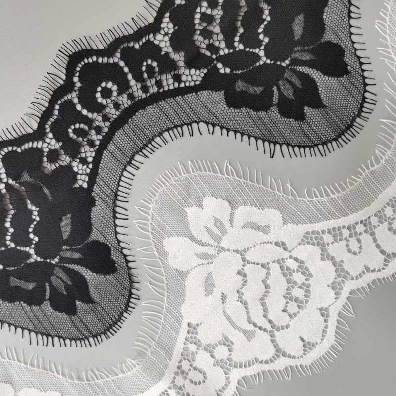 Stock wholesale Width12.5cm Black and White eyelashes new lace designs nylon cotton garment accessory eyelashes lace