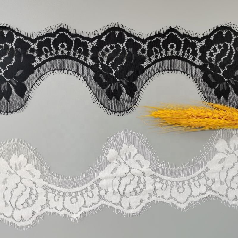 Stock wholesale Width12.5cm Black and White eyelashes new lace designs nylon cotton garment accessory eyelashes lace