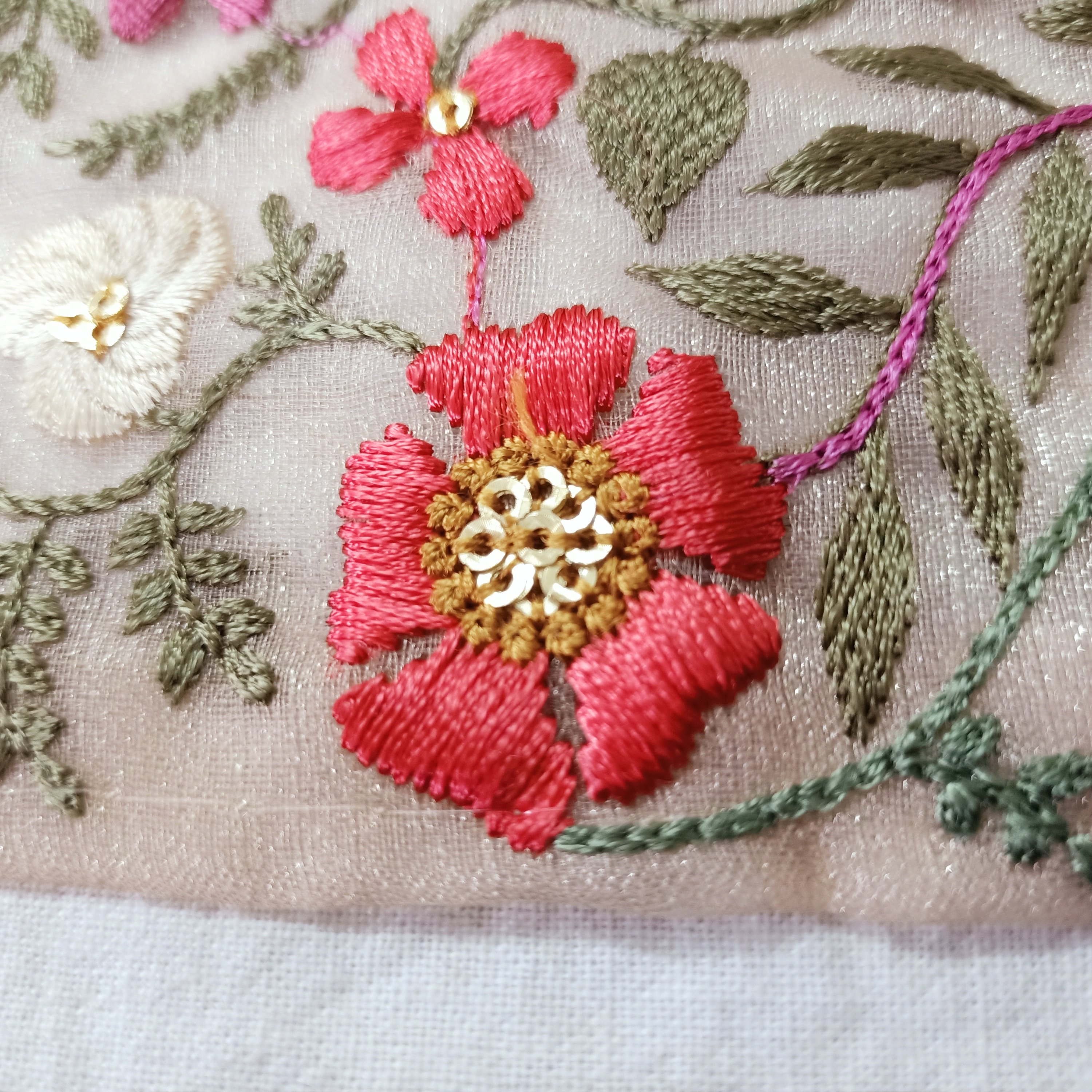 delicate floral embroidered ribbons with pastel colored flowers available in broad sizes suitable for use as trims and borders