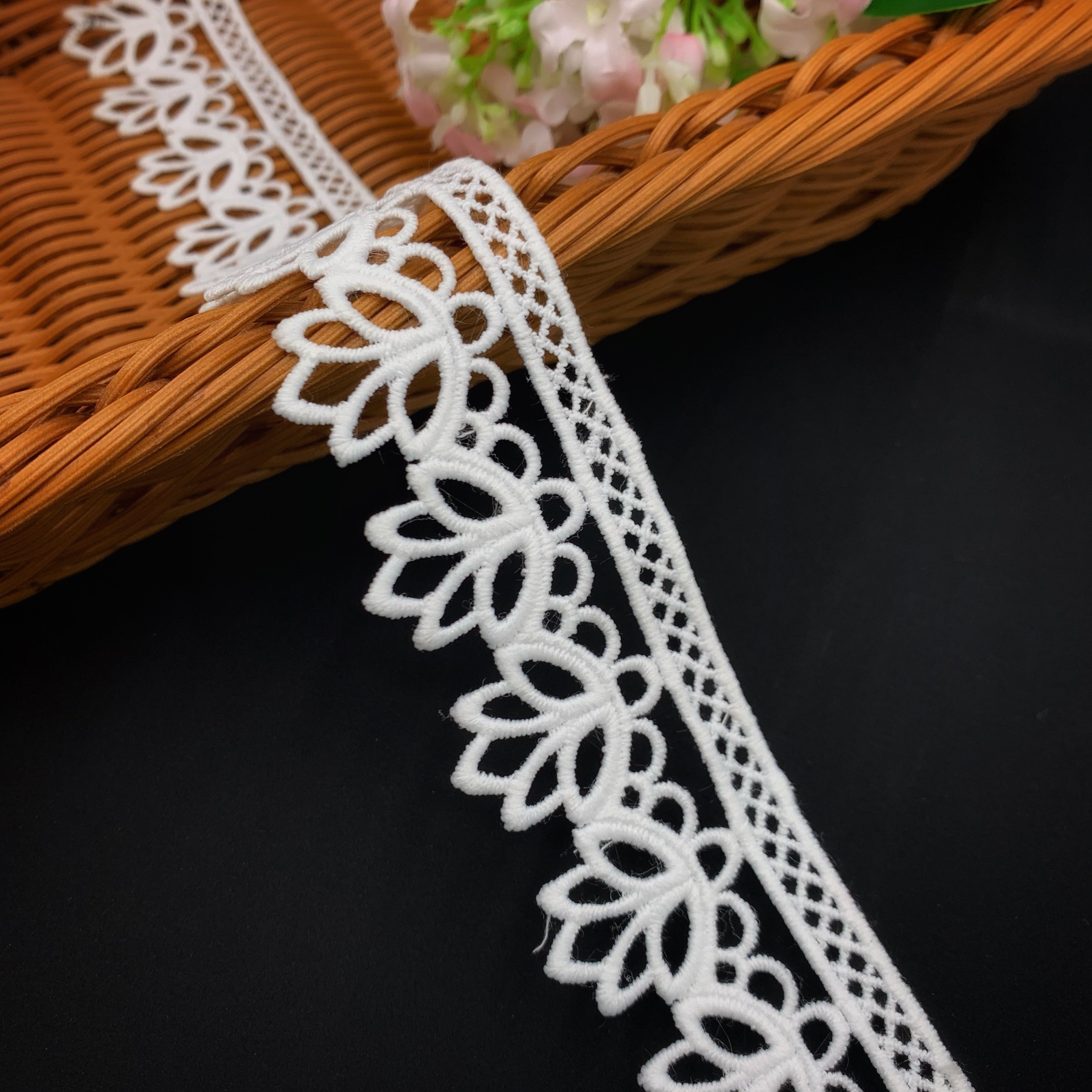 Custom Good Quality French Mesh Dentelle White Hand Made Embroidery Milk Silk Lace Fabric Trim With Glitter