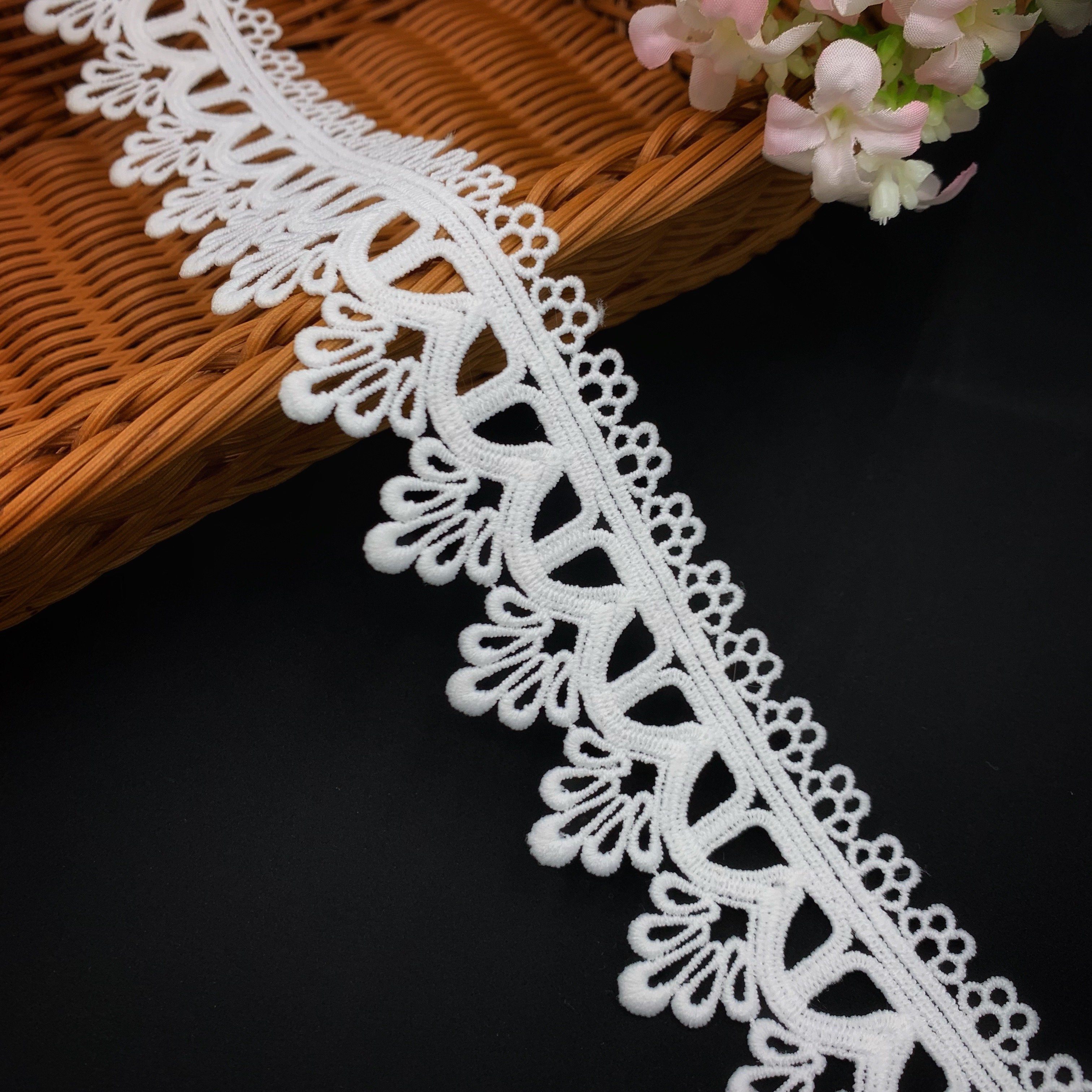 Custom Good Quality French Mesh Dentelle White Hand Made Embroidery Milk Silk Lace Fabric Trim With Glitter