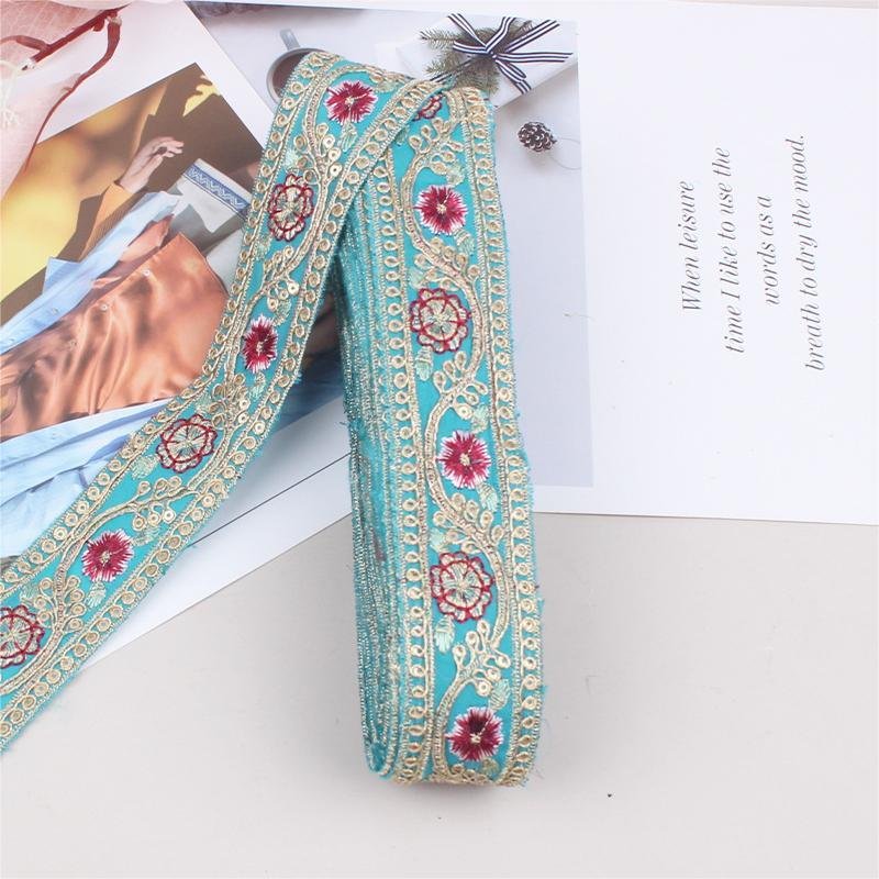 Hot Sale 4.5cm Ethnic Lace Trim Embroidery Fabric Sewing Textile Webbing Sequined Flower Lace Ribbon For Dress