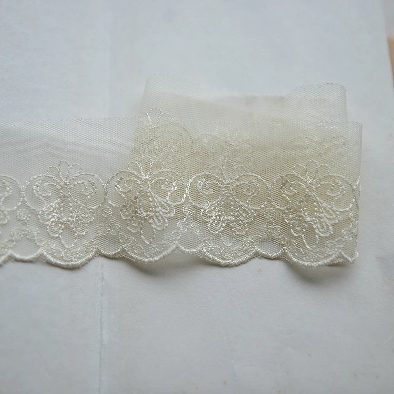 DIY mesh gauze embroidery cotton White Beige Wedding Party Dress Fabric Trims Handmade