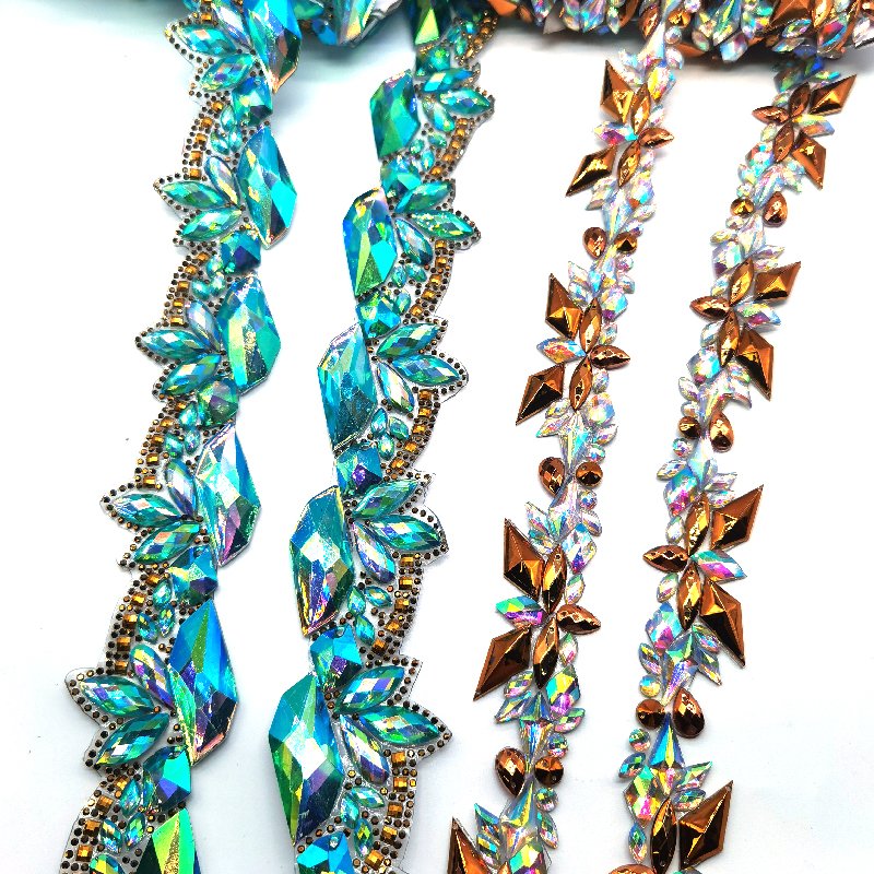 Wholesale AB Gems Metallic Gold Rhinestones Trimmings For 2025 Carnival Costumes Decoration Use