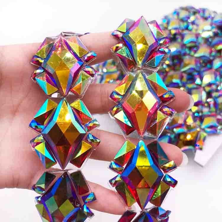 Customized Colorful Applique Rhinestone Trim on roll for Labor day carnival Dress DIY