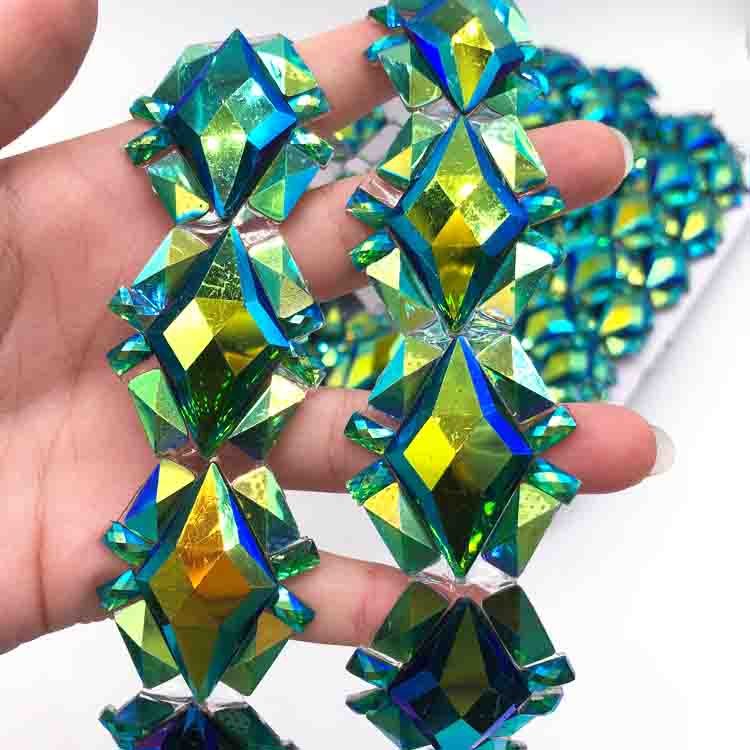 Customized Colorful Applique Rhinestone Trim on roll for Labor day carnival Dress DIY