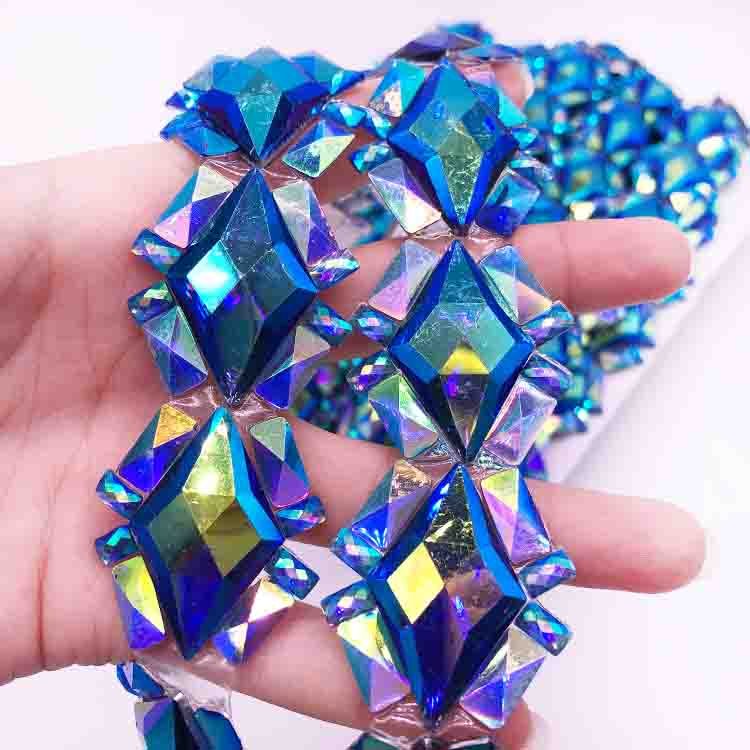 Customized Colorful Applique Rhinestone Trim on roll for Labor day carnival Dress DIY