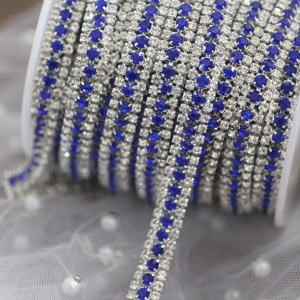 Custom bling crystal ab sew on rhinestone ribbon dress chain trim