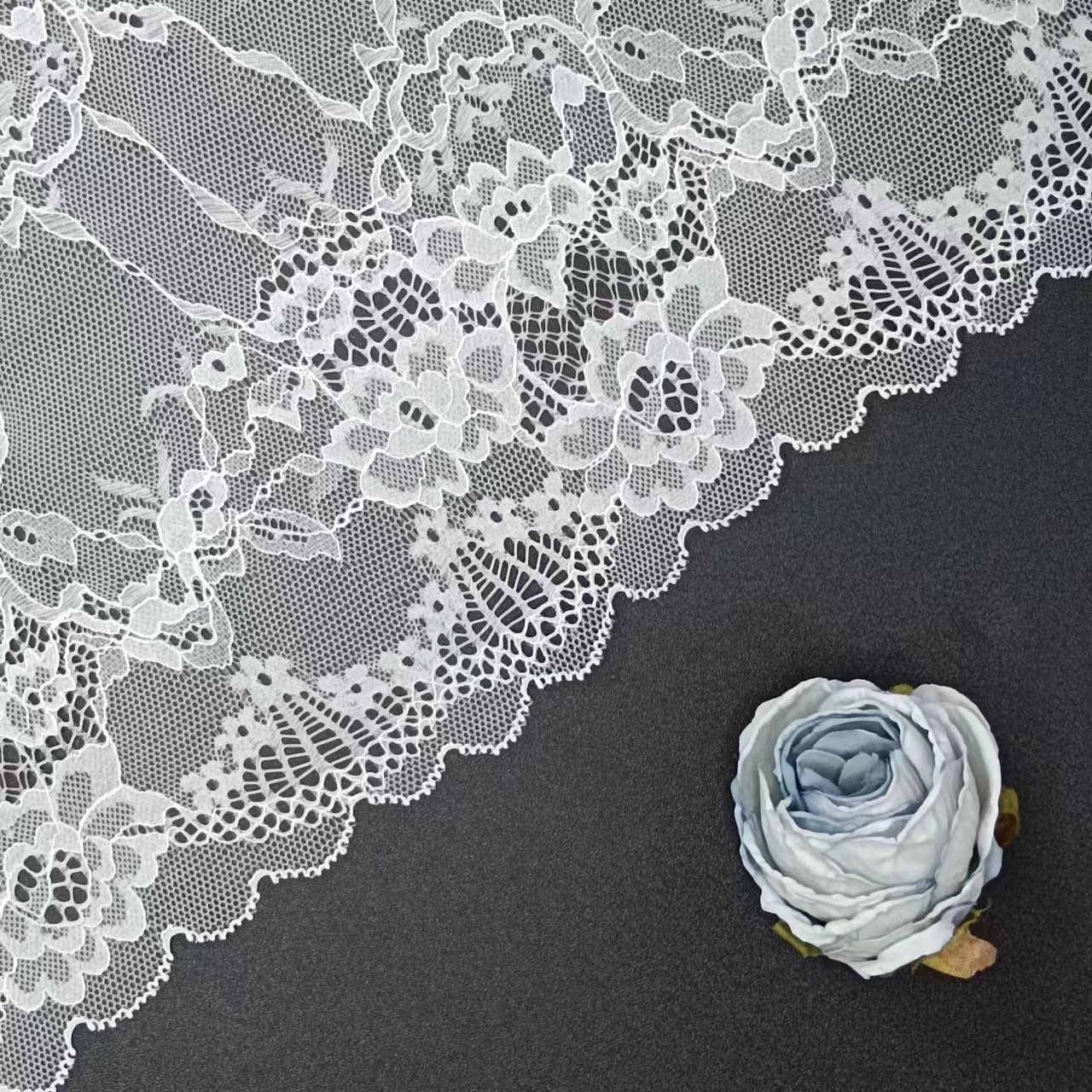 23cm High Quality White Voile Nylon Spandex Lace Fabric Flower Decoration Bridal Lace Trim for Women's Lingerie Accessories