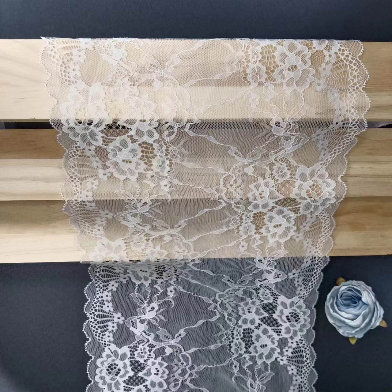 23cm High Quality White Voile Nylon Spandex Lace Fabric Flower Decoration Bridal Lace Trim for Women's Lingerie Accessories