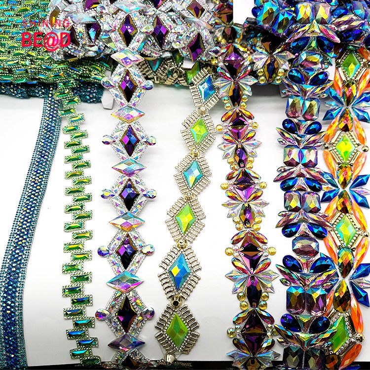 2024 China factory wholesale Custom factory hot AB rhinestones trim Carnival costume accessories in custom colorsCrystal Trims
