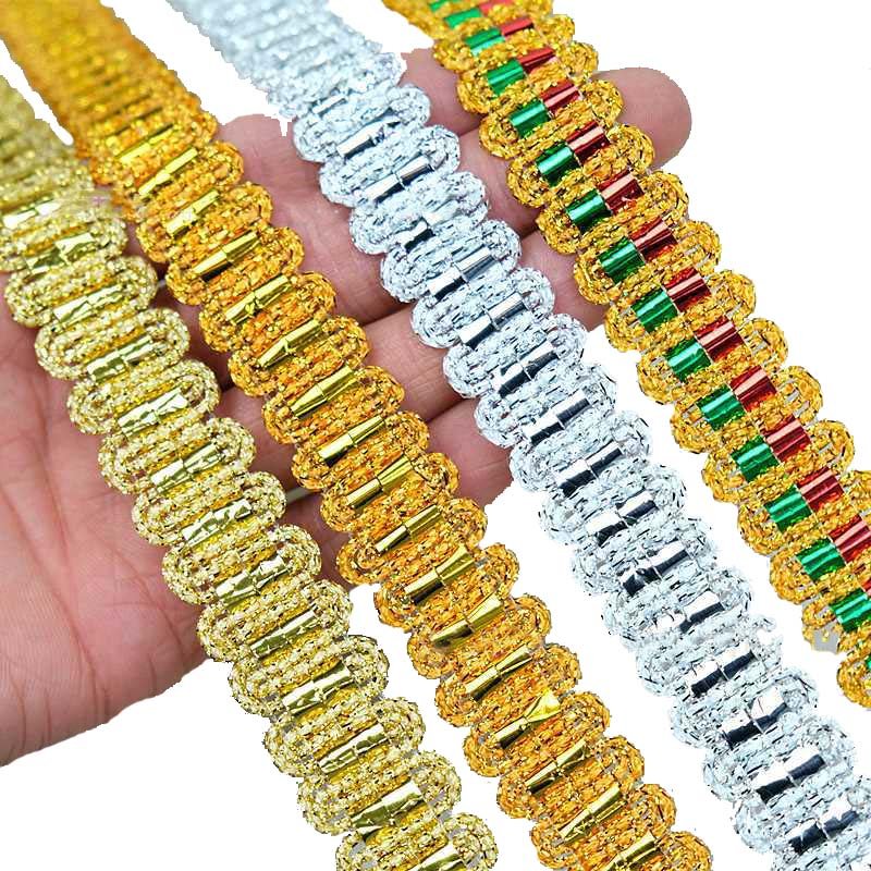 gold silver metallic baided sequined lace trimming diy clothes costume dress decorative ribbon hat textile webbing sewing trim