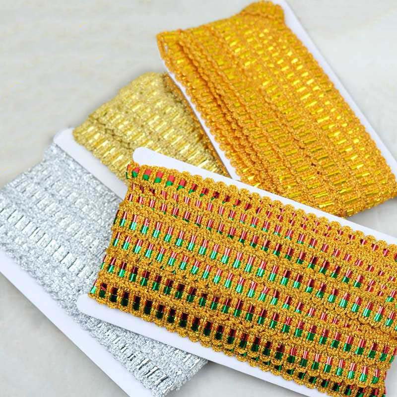 gold silver metallic baided sequined lace trimming diy clothes costume dress decorative ribbon hat textile webbing sewing trim