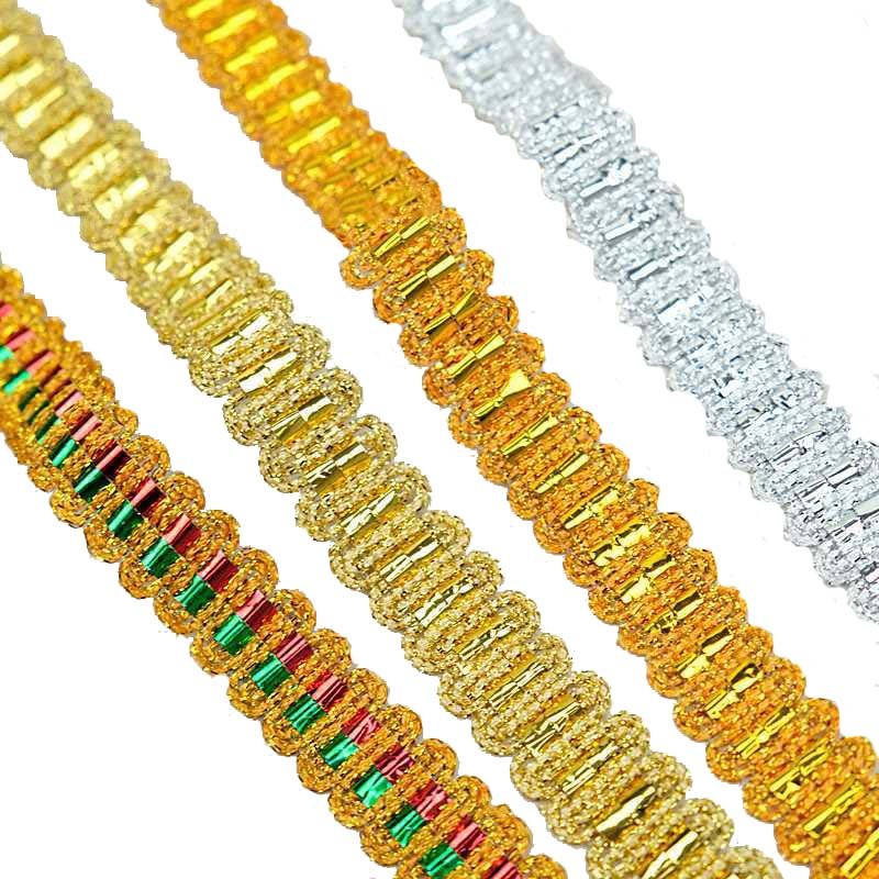 gold silver metallic baided sequined lace trimming diy clothes costume dress decorative ribbon hat textile webbing sewing trim