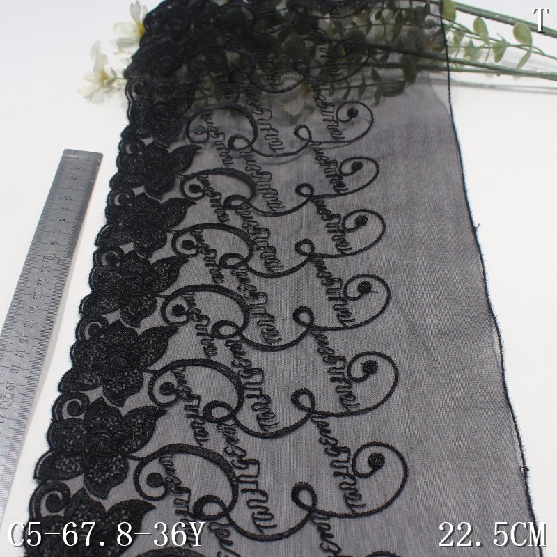 China Wholesale 22cm soft Black Tulle Flower Embroidery Lace Embroidered Lingerie Lace Fabric for Ladies' dress