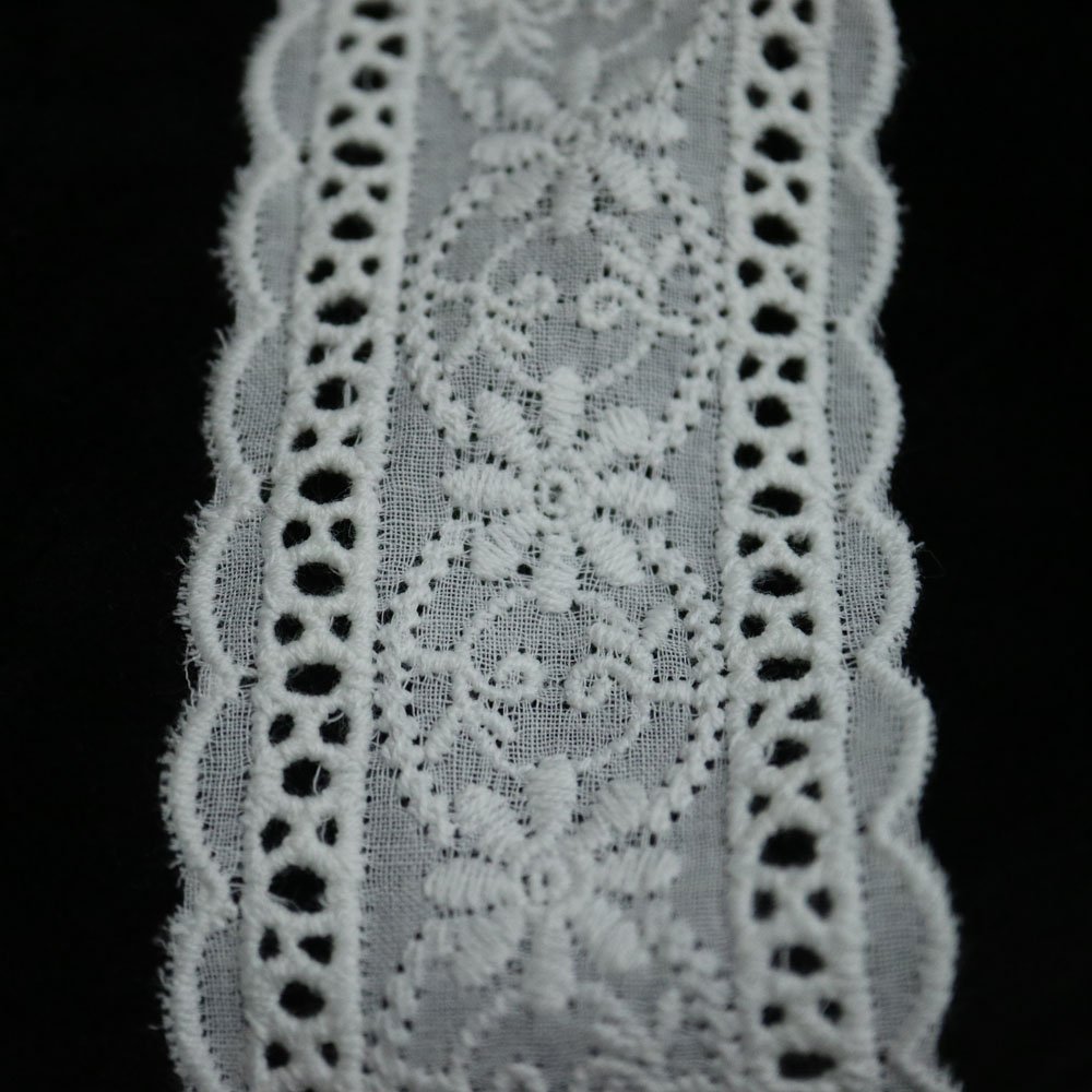 Wide White Cotton Lace Pleated Trim Hollow Embroidery Guipure 3d Lace Fabric Ribbon lace pleated ruffle trimming