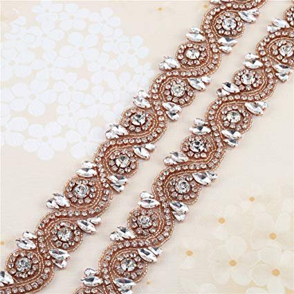 Popular Cyrstal Design Custom Rhinestone Trim Design Iron On Hot Fix Motif For Clothes