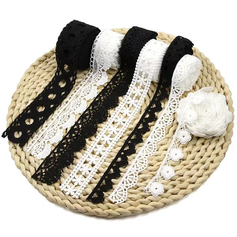 White Black Cotton Polyester Hollow Embroidery Lace Fabric Collar Neckline Cuffs Trim Garment DIY Sewing Applique Decor