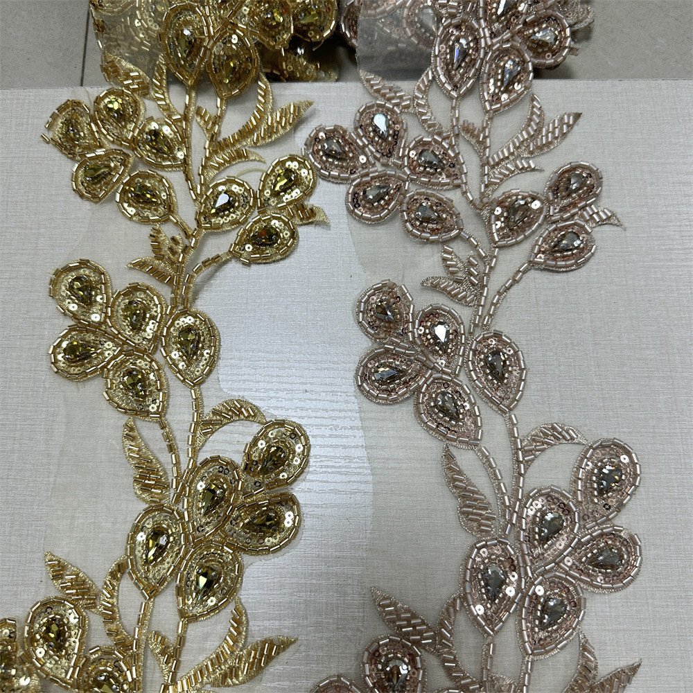 Beautiful braided sequined gold silver black DIY clothing sewing pearl beaded lace trims for clothes