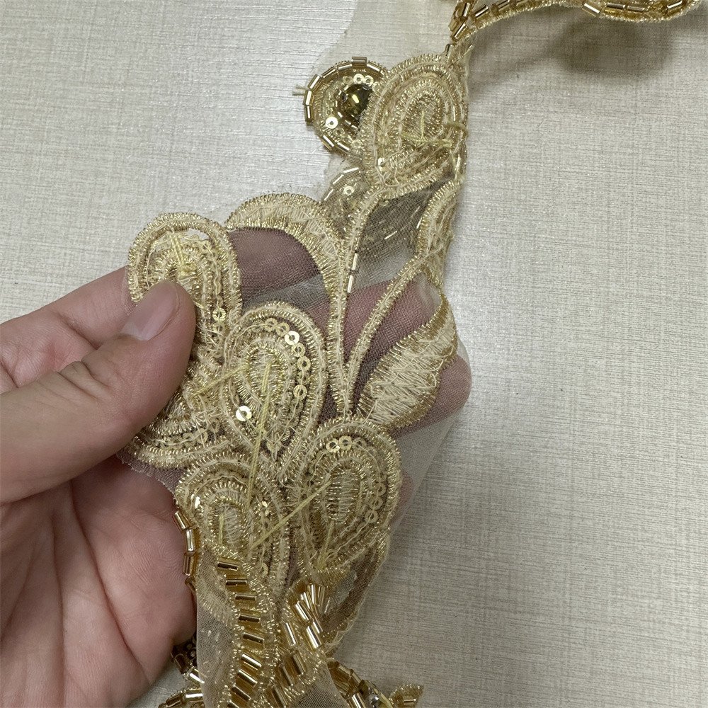 Beautiful braided sequined gold silver black DIY clothing sewing pearl beaded lace trims for clothes