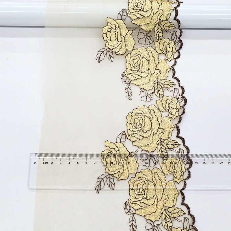Gorgeous gold embroidered thread with lace embroidery for underwear lace trim