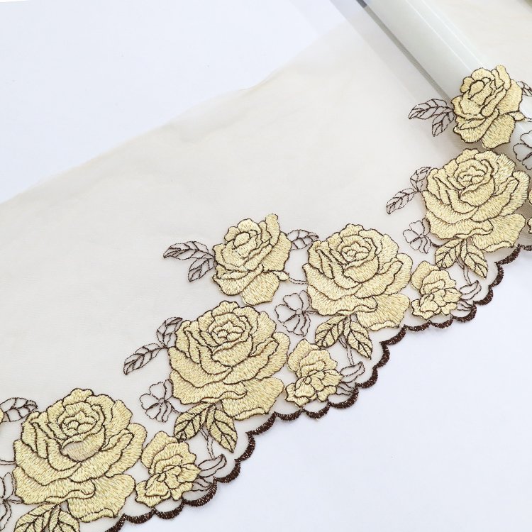 Gorgeous gold embroidered thread with lace embroidery for underwear lace trim