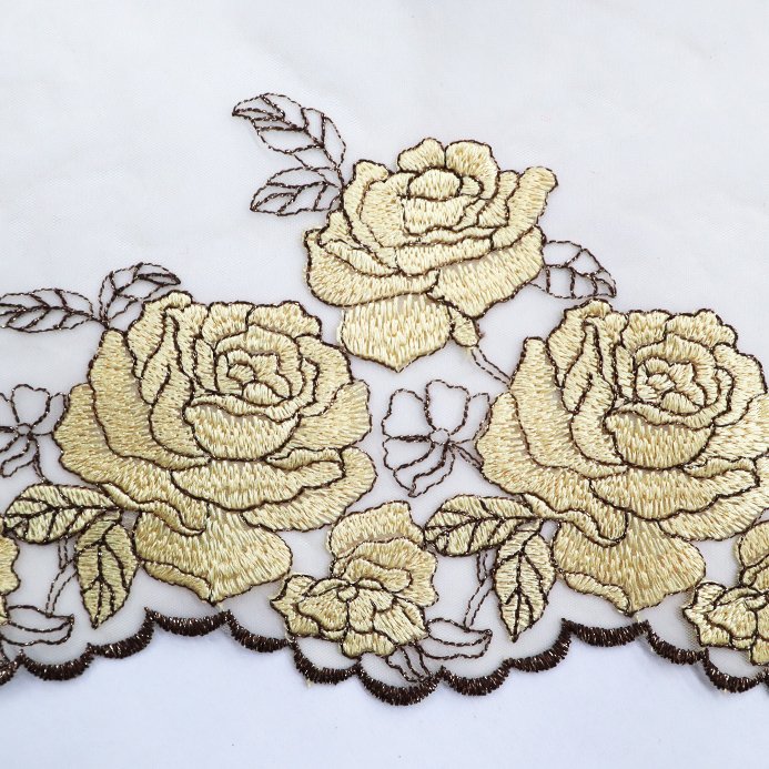 Gorgeous gold embroidered thread with lace embroidery for underwear lace trim