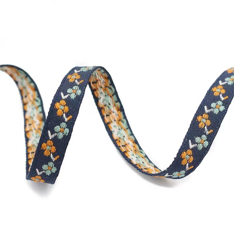 Custom Polyester Floral Ethnic Jacquard Ribbon Trim for Decoration Garment Tribal Narrow Woven Jacquard tape 1000 Yard