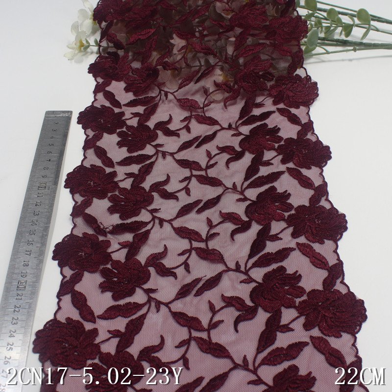 Brown 22cm Mesh Embroidery Lace Underwear Accessories Flower Embroidered Voile Lace Trim