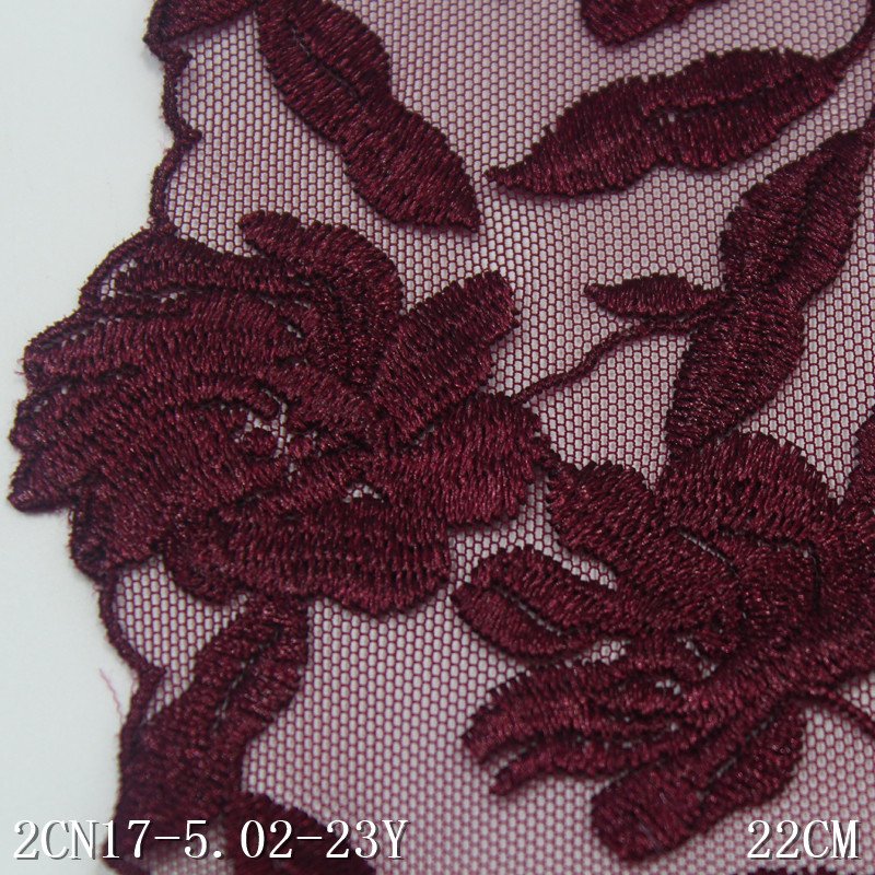 Brown 22cm Mesh Embroidery Lace Underwear Accessories Flower Embroidered Voile Lace Trim