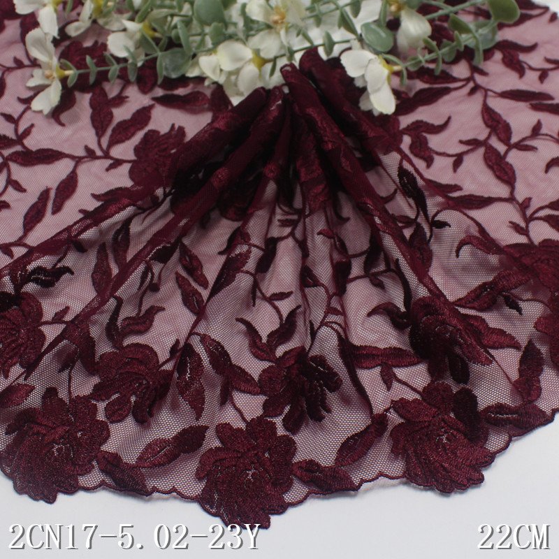 Brown 22cm Mesh Embroidery Lace Underwear Accessories Flower Embroidered Voile Lace Trim