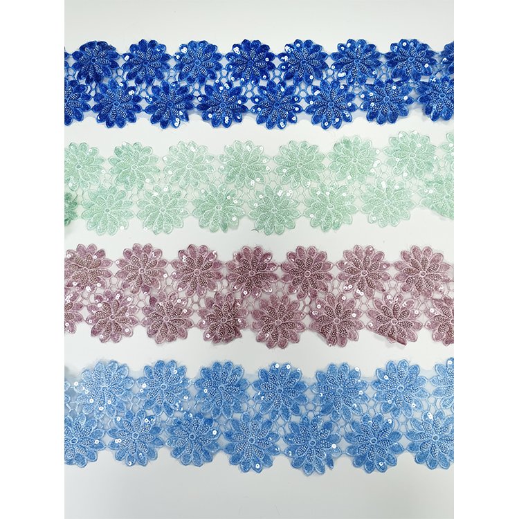 Custom Handmade Beaded Lace Trim Decoration Design Flower Trim Lace Embroidery Beaded Sequined Lace Trim