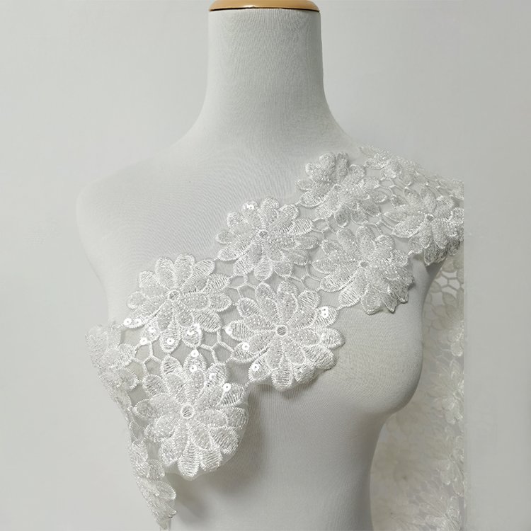 Custom Handmade Beaded Lace Trim Decoration Design Flower Trim Lace Embroidery Beaded Sequined Lace Trim