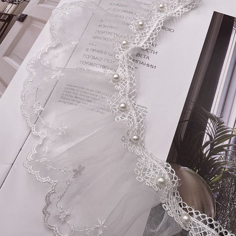 Bridal Wedding Pleated Organza Carnival Curtain Decorative Haberdashery Trimmings Pearl French Lace Trim Embroidery For Dress