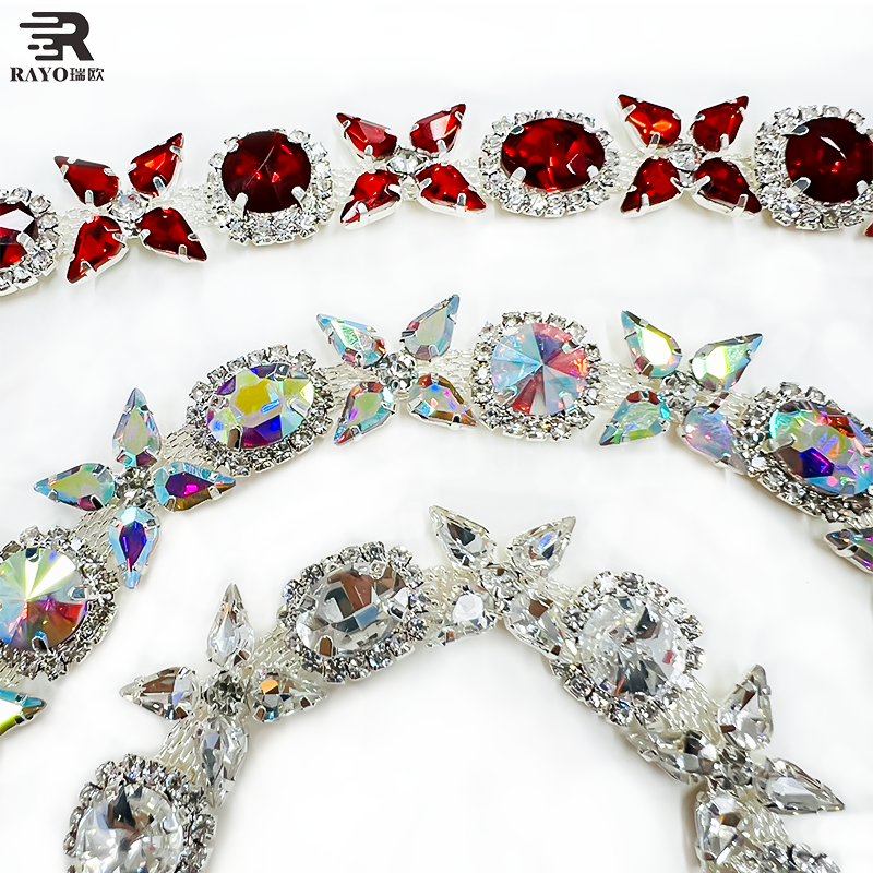 RAYO New Design Fancy Cup Chain Trimming for Dance Performance Wear Special Trim with Colorful rhinestone