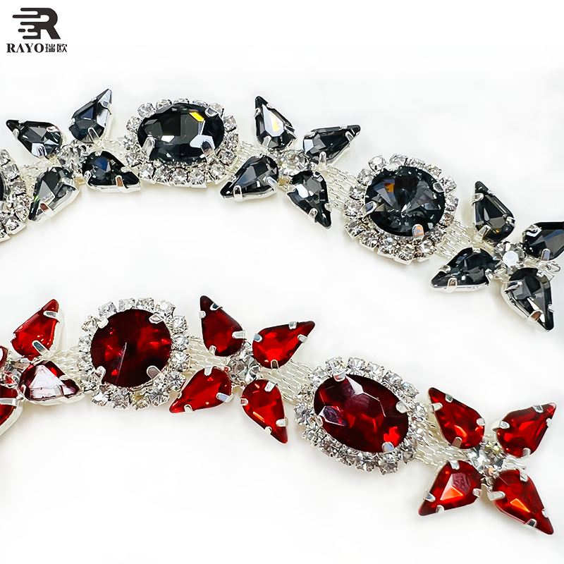 RAYO New Design Fancy Cup Chain Trimming for Dance Performance Wear Special Trim with Colorful rhinestone