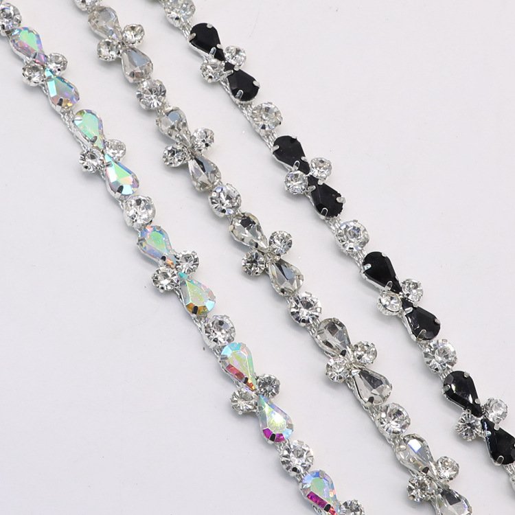 JFRC033 Fashion Glass Cross Rhinestone Chain Teardrop Crystal Diamond Trim Applique sew on Dress Belt Necklace Diy Clothes Acces