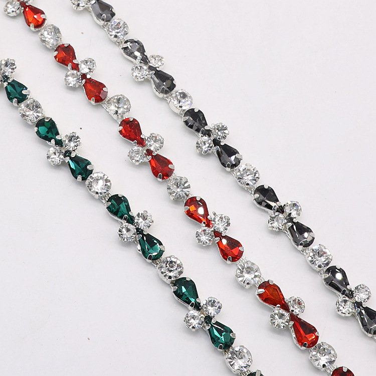 JFRC033 Fashion Glass Cross Rhinestone Chain Teardrop Crystal Diamond Trim Applique sew on Dress Belt Necklace Diy Clothes Acces