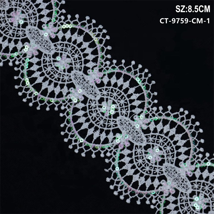 Wholesale High quality white guipure flower lace with sequins for clothing and home textile trim