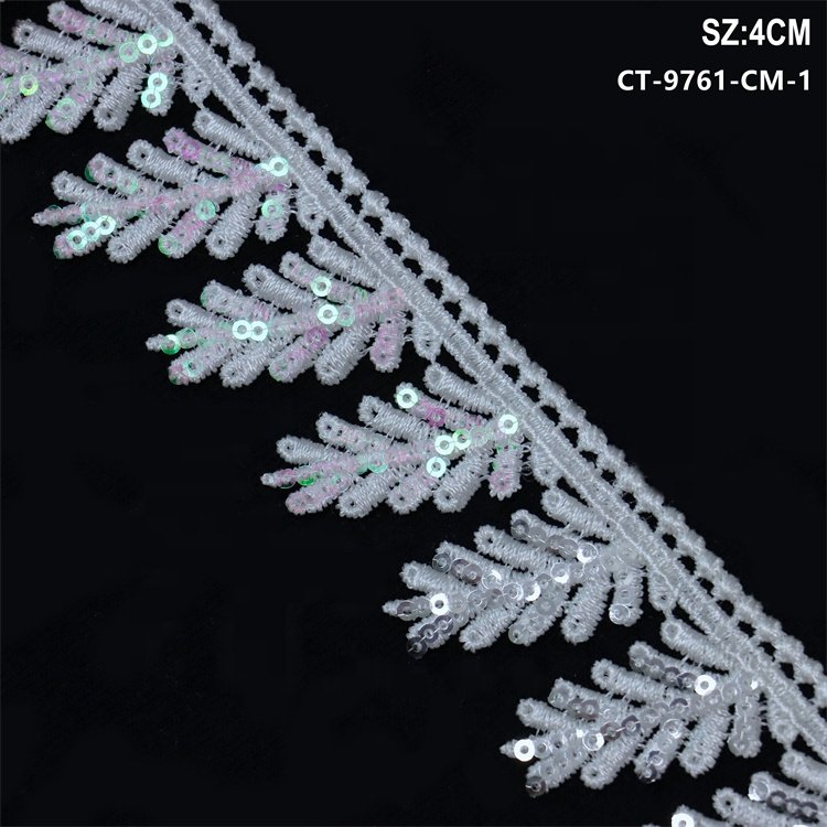 Wholesale High quality white guipure flower lace with sequins for clothing and home textile trim
