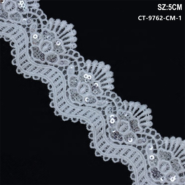 Wholesale High quality white guipure flower lace with sequins for clothing and home textile trim