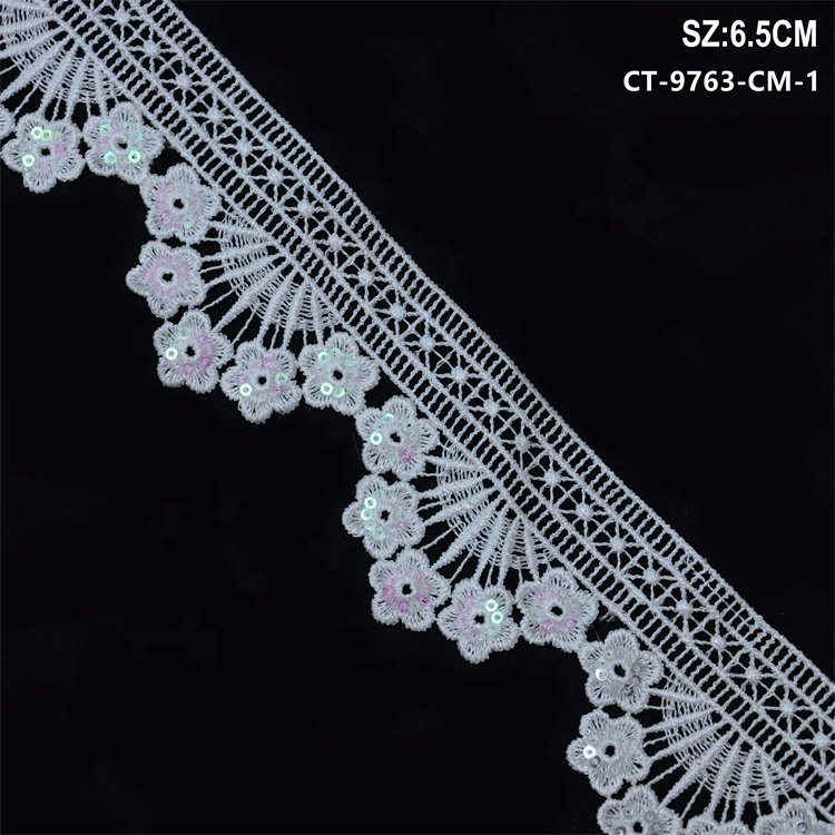 Wholesale High quality white guipure flower lace with sequins for clothing and home textile trim