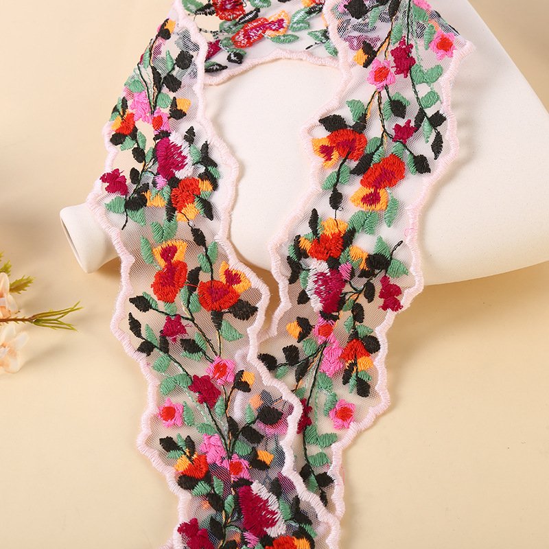 width 6.5 cm embroidery necklace Lace Trimming bow cotton tulle Lace ribbon for Butterfly Knot curtain dress