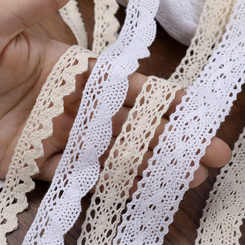 Cotton Lace Trim Vintage Lace Ribbon Crochet Cotton Lace Scalloped Edge for Bridal Wedding Decor DIY Craft Sewing Supplies