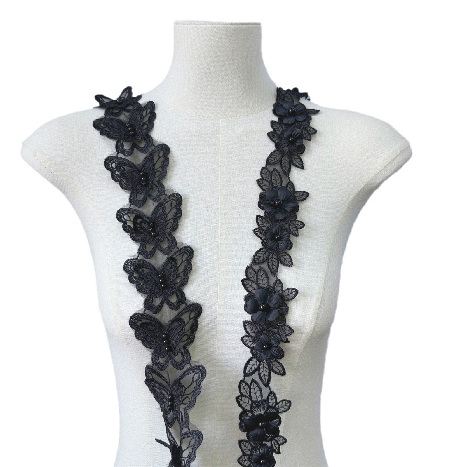 Lace double-layered, butterfly, beaded lace, delicate organza embroidery, skirt trim, trims, applique barcode