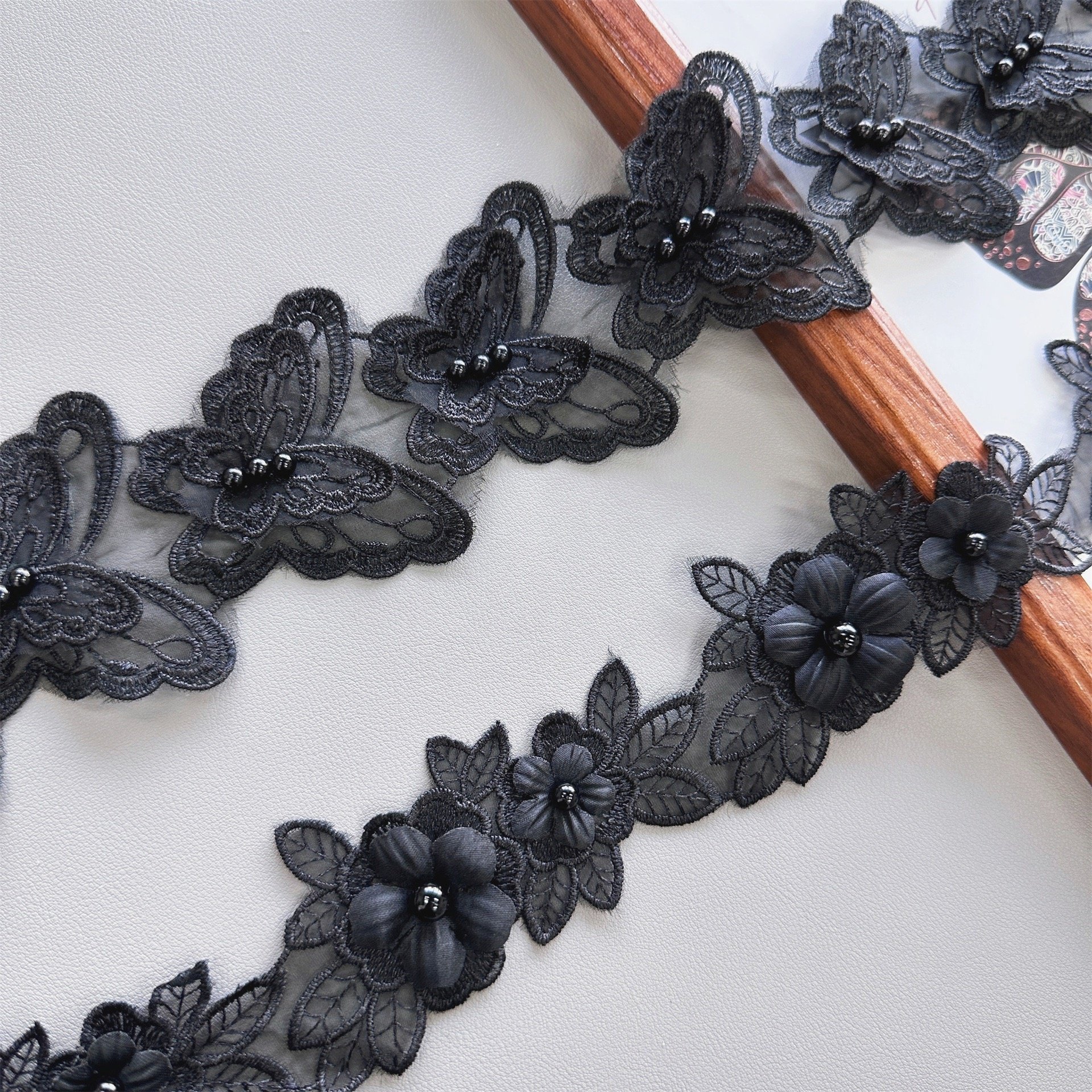 Lace double-layered, butterfly, beaded lace, delicate organza embroidery, skirt trim, trims, applique barcode