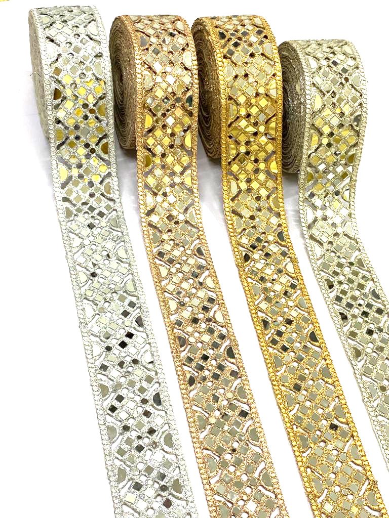 African Mirror Embroidery Golden Lace Trim For Garments Deals In Wholesale