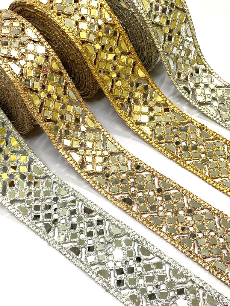 African Mirror Embroidery Golden Lace Trim For Garments Deals In Wholesale
