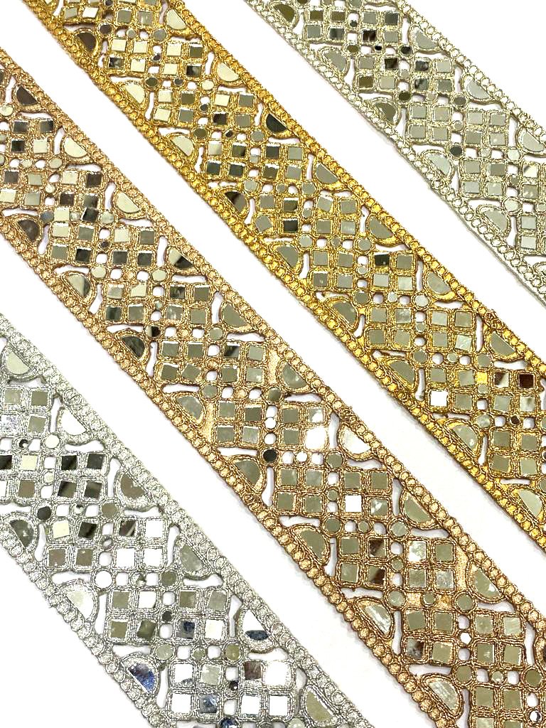 African Mirror Embroidery Golden Lace Trim For Garments Deals In Wholesale