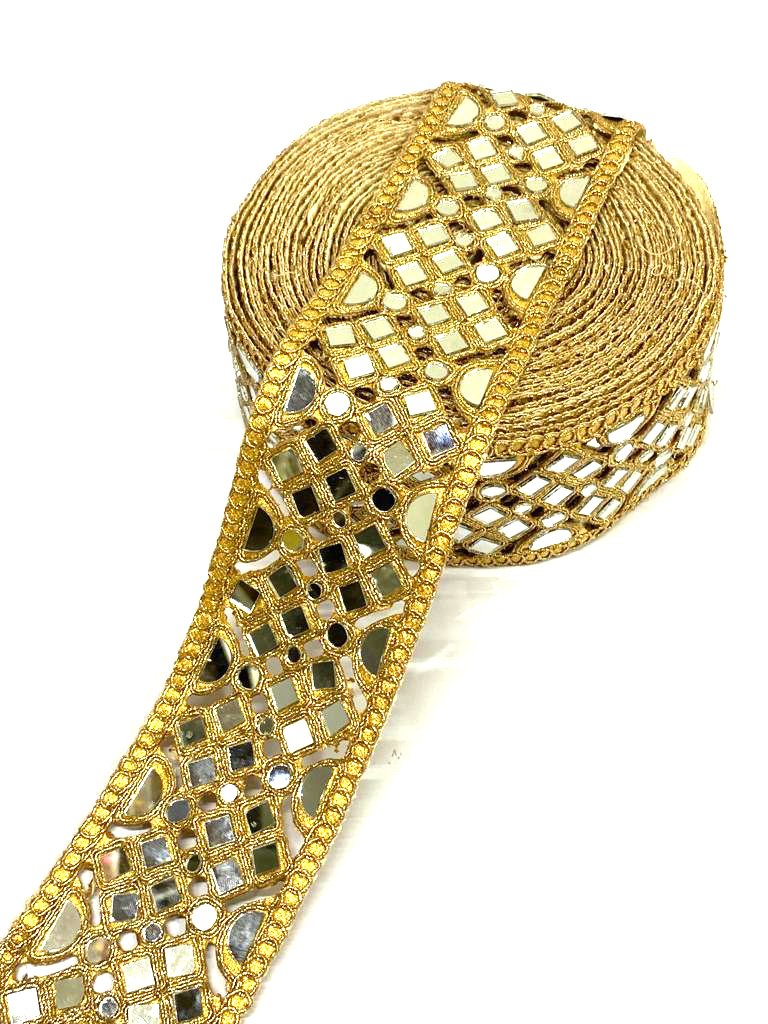 African Mirror Embroidery Golden Lace Trim For Garments Deals In Wholesale